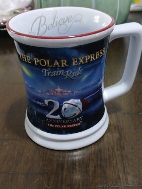 The Polar Express 20th Anniversary White and Blue Ceramic Mug with Red Rim